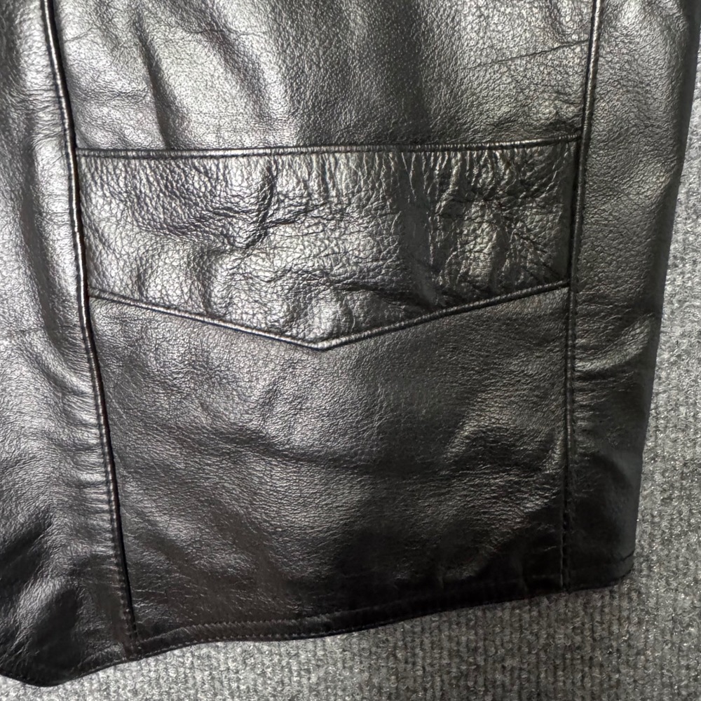 Leather World by Lucky Leather Mens Black Biker Vest XXL Western Snap Front - Picture 3 of 5